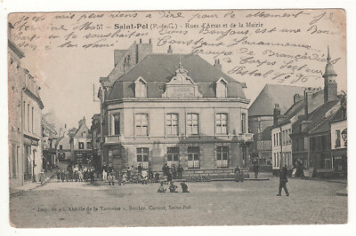 Old postcard 22 - SAINT-POL: RUE D'ARRAS ET DE LA MAIRIE (CÔTES-D'ARMOR) 29-08-1915