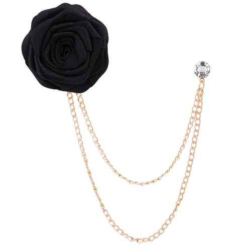 Mens Rose Brooch Flower Brooch Boutonniere Suit Lapel Wedding Pin Tassel Chain - Picture 7 of 95