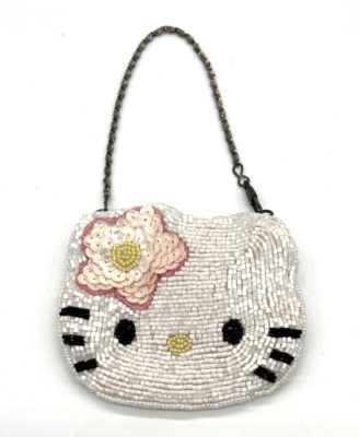 Vintage Hello Kitty 2000 Beaded Purse - White/Black Whiskers, Pink