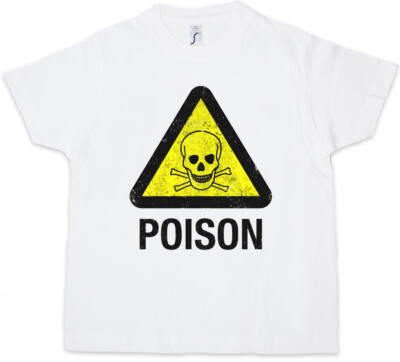 CAUTION POISON LOGO SIGN Kids Boys T-Shirt Skull Poisonous Warning Danger