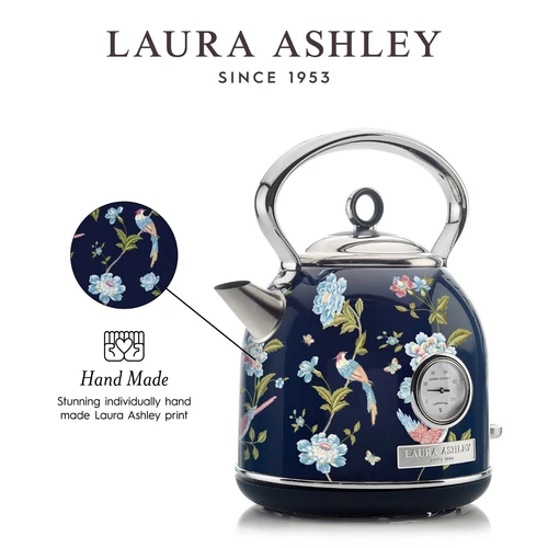 Laura Ashley Elveden Navy 1.7L Kettle & 4-Slice Toaster Set, Fast Boil, Defrost, - Picture 3 of 9