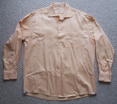 Peter Millar Long Sleeve Cotton Button Up Shirt Peach Color Size L neck Size 17