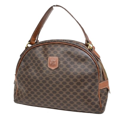 CELINE Logo Macadam Pattern Hand Bag PVC Leather Brown GHW Italy 04FA901
