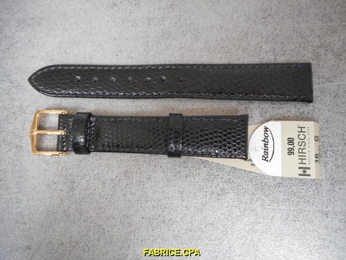 Bracelet De Montre Hirsch Rainbow Lezard Taille 16 - Cuir Noir - Neuf Sans étiquette