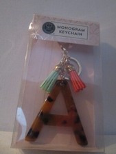 LETTER A INITIAL ANIMAL PRINT TASSEL ACRYLIC KEYCHAIN