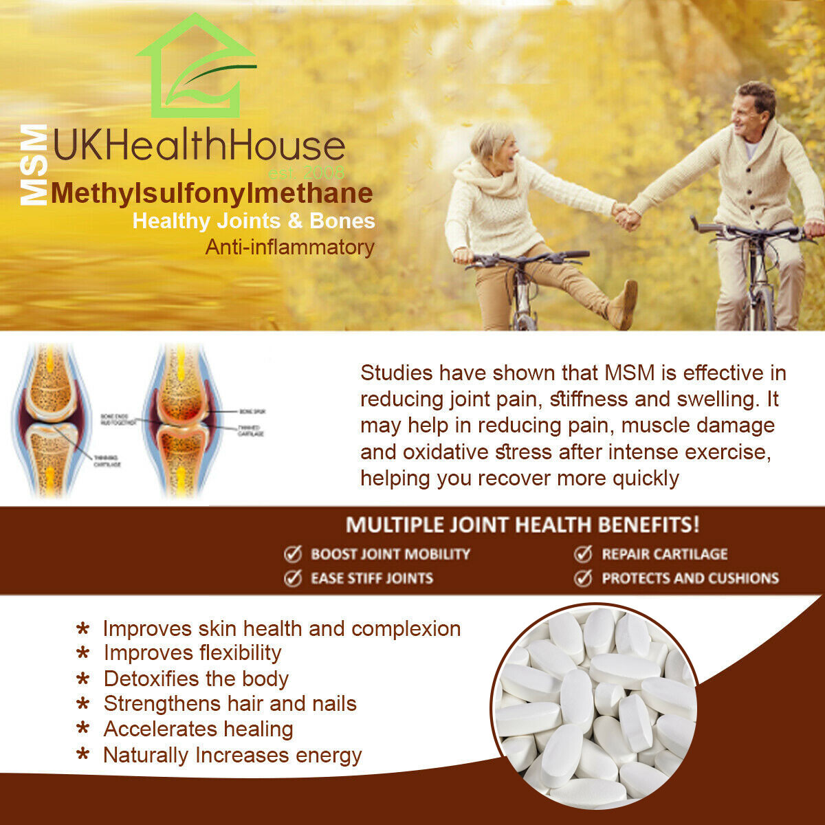 MSM 1000mg Methylsulfonylmethane Sulphur Vegan Healthy Joints & Bones x 360 eBay