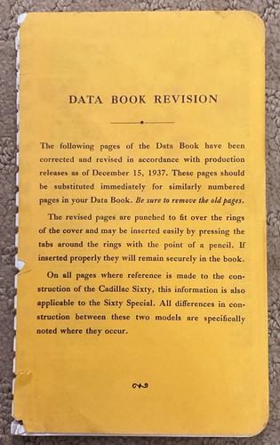 1937 Cadillac V8 V12 V16 Datenbuch Revisionen, datiert 18.12.1937