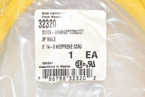 NEW DANIEL WOODHEAD BRAD HARRISON 32320 Quick Change Cordset 3P Male - Picture 2 of 3