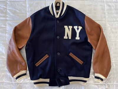 NY Yankees, Ebbets Field Flannels Wool/Leather Jacket (Men's