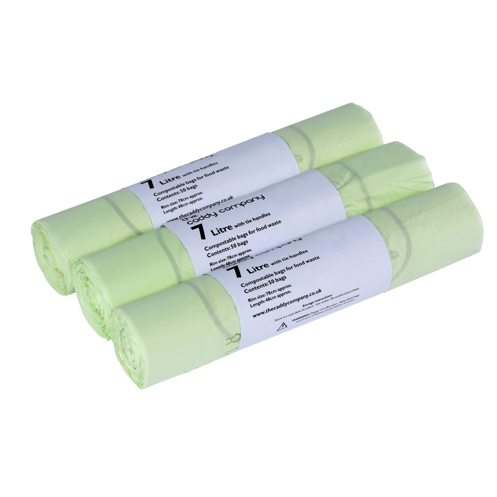 Compostable Kitchen Caddy Liners 7L Tie Handle Green 150 Bags 3 Rolls - Image 2