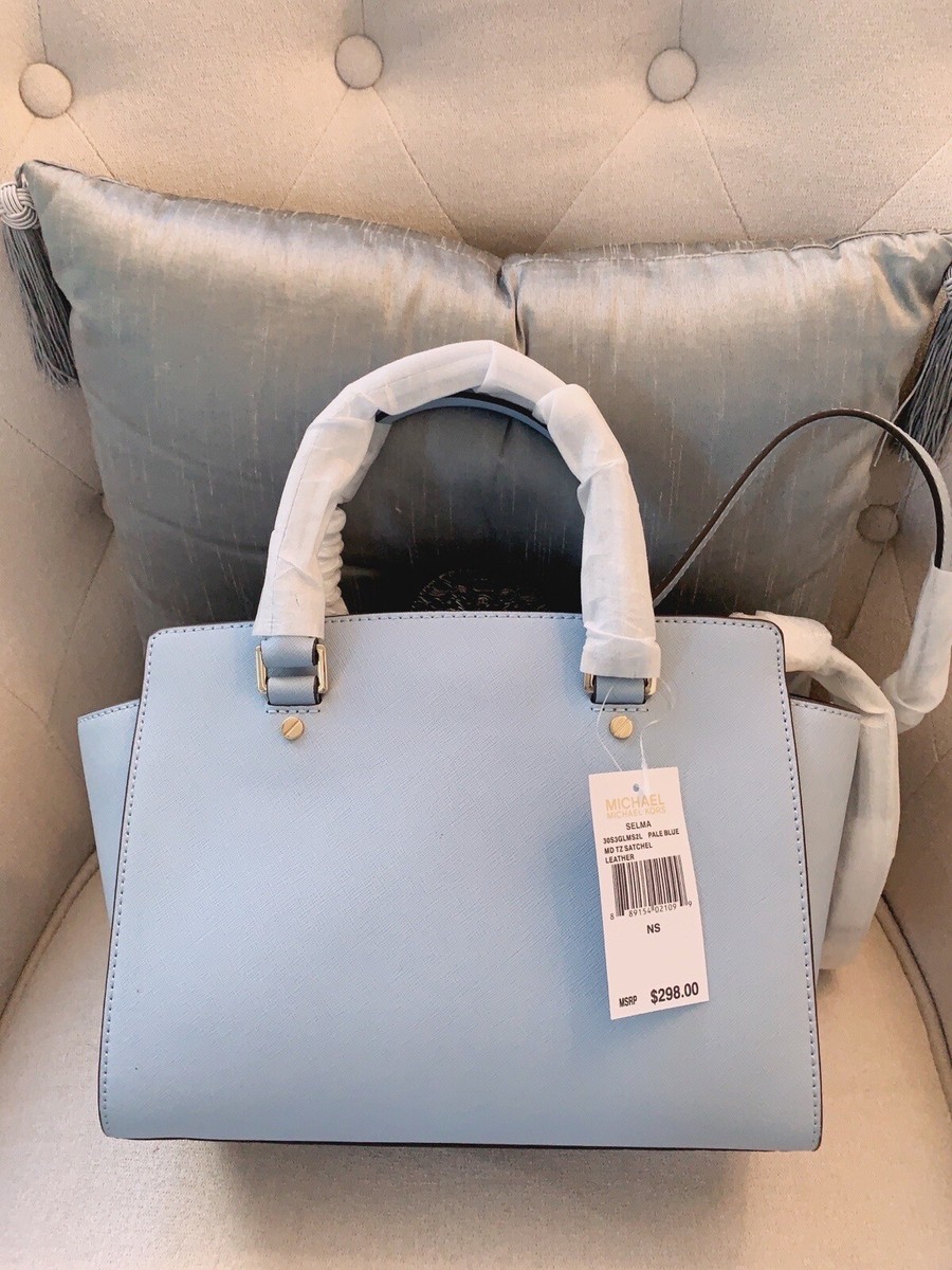 NWT MICHAEL KORS SELMA PALE BLUE SATCHEL & STAR CHARM SAFFIANO 