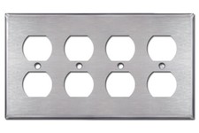 Standard Duplex 4-Gang Stainless Steel Brushed Nickel Finish Wall Plate