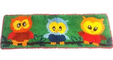 Vintage Owls Latch Hook Rug Completed Handcrafted Kids Animal Nature 46" x 15"
