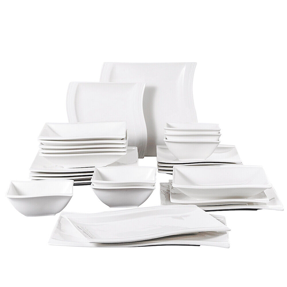 MALACASA Blance 2-Piece Ivory White Porcelain Serving Tray of 10