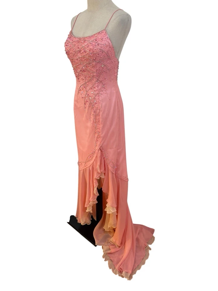 Винтажный 90-х шелк розовый бисером платье платье Sz 6 фея прихоть выпускного  - Изображение 4 из 4