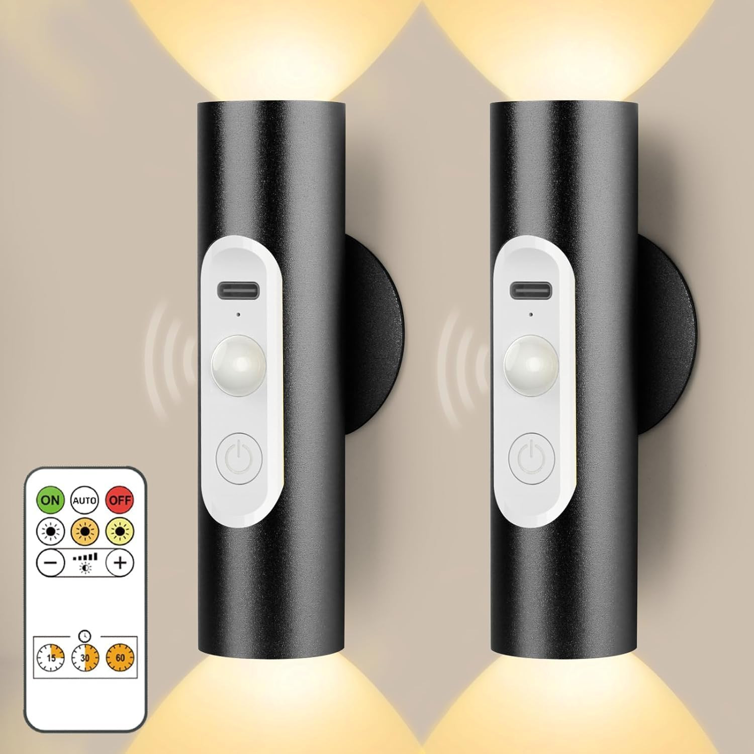 2 Applique LED Interno con Sensore Movimento e Telecomando Ricaricabili