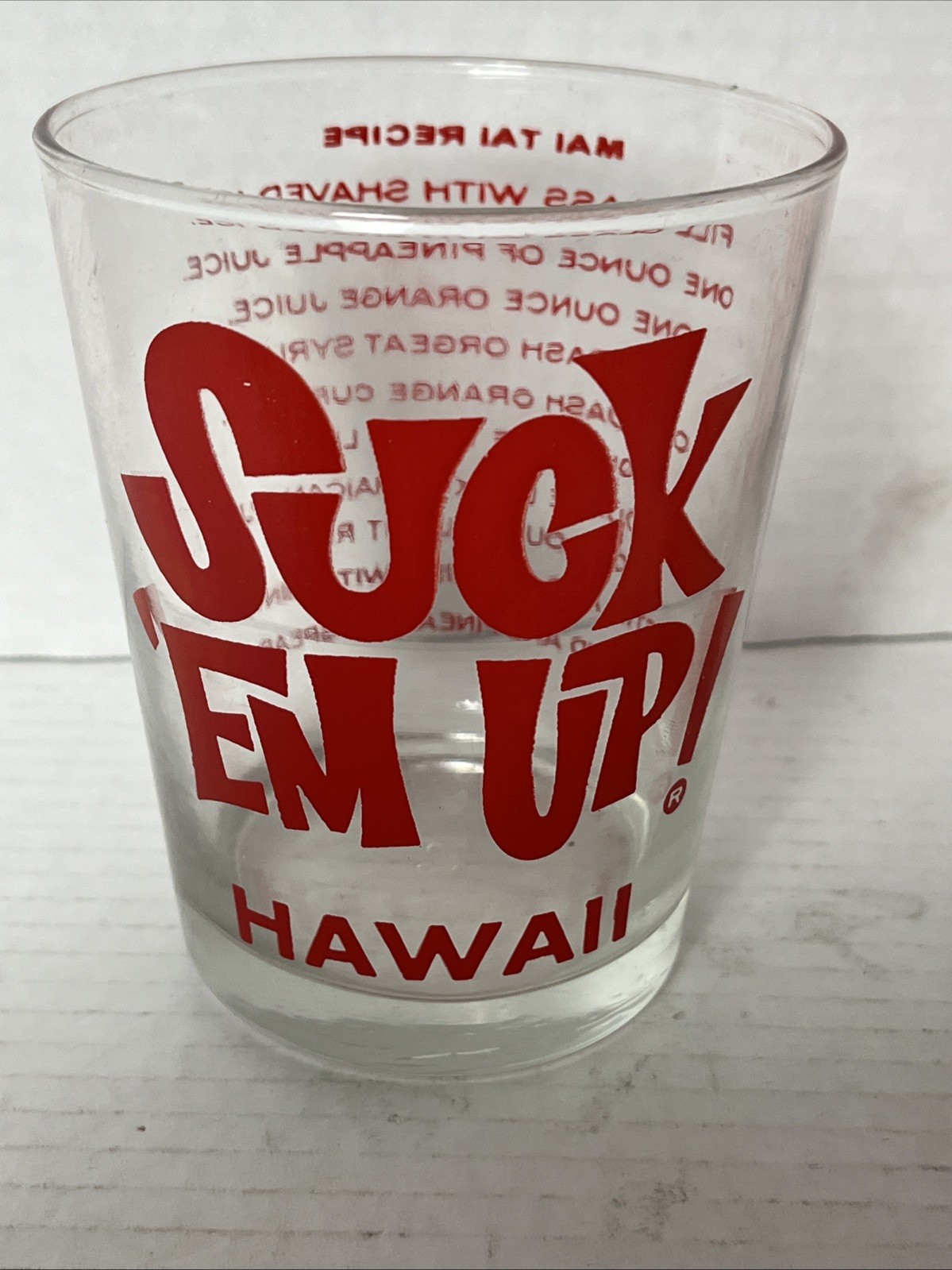 2 Vintage SUCK ‘EM UP HAWAII 14oz Lowball Mai Tai Bar Glass Set 1970s LIBBEY