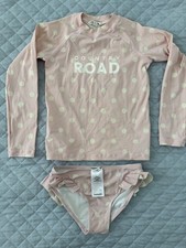 Country Road Girls Rash Vest Bikini Set Pink Polka Dot Size 6 Swimwear