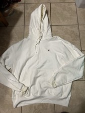 Champion Hoodie Mens Large White Reverse Weave Pullover Fleece C Logo Sleeve