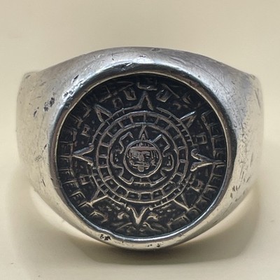 Azteken Sonne Stein Design Sterlingsilber Siegelring Größe 7,75 (14,65 g)