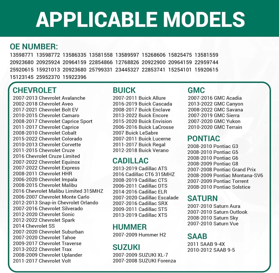Sensor TPMS, GM 315Mhz Sensor de Monitoreo de Presión de Neumáticos 13586335 Cuatro Sensor  Foto 2 de 4