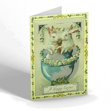 EASTER NOTELET - Vintage Design - White Rabbits in Blue Egg Lilies-Of-The-Valley