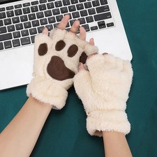 Rimiut Cartoon Cat Claw Gloves for Women Girls Thickened Plush Lovely Style Bear