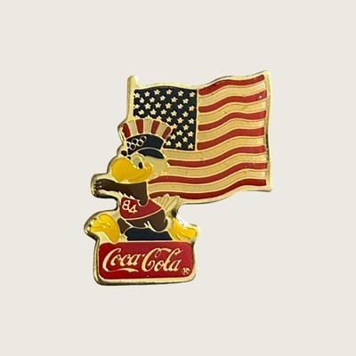 Vintage 1984 Coca-Cola Olympic Sam the Eagle USA Flag Enamel Pin