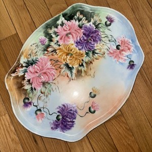 Antique Limoge France  Porcelain Hand painted Large Vanity Tray Laura Feder Mums