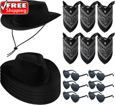 18 Pcs Western Cowboy Hat Set Include 6 Felt Cowgirl Hats 6 Paisley Bandanas 6 P