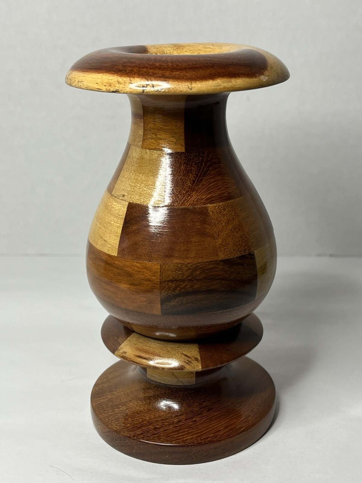 6.5" Vase Hand Crafted Turned Wood Marquetry Craftsmanship Various Types Woods