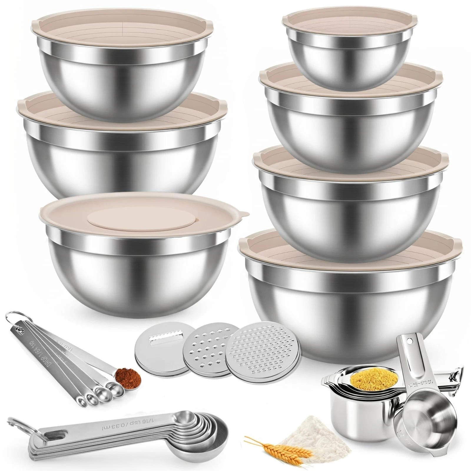 31PCS Mixing Bowls with Lids Set, 5.5QT to 0.6QT Stainless Steel Nesting Bowl...