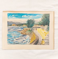 Aquarelle Élisée Maclet Cap d'Antibes paysage Côte d'Azur tableau ancien