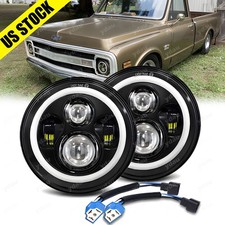 2x Black 7 Inch Round Led Headlight Halo Angel Eyes Drl For Chevy Truck Camaro 2x Black 7 Inch Round Led Headlight Halo Angel Eyes Drl For Chevy Truck Camaro