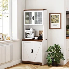 70" Kitchen Pantry Sideboard Storage Hutch w/ Adjustable Shelf Cabinets, White