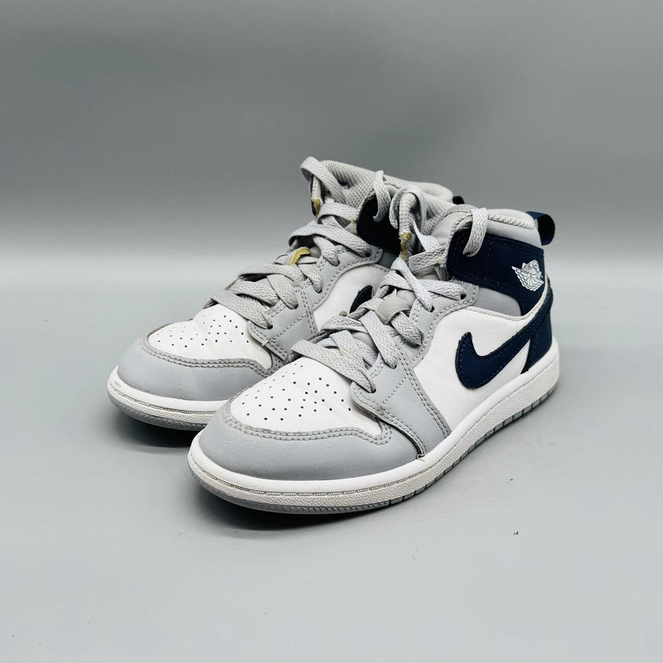 耐克鞋 儿童 1 灰色 白色 海军蓝 Air Jordan 1 Mid 篮球运动鞋 舒适 — 第 3/4 张图片