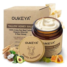 OUKEYA 100% Grass-Fed Tallow Honey Balm Intense Hydration Balm For Skin 110g