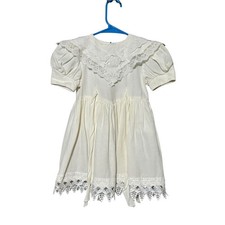 Vintage Gunne Sax Girls Ivory Lace Dress Short Sleeve Prairie Flower Girl Size 4