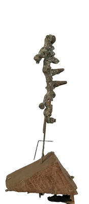 abstrakte Skulptur Frau Zinn und Metall auf Holzsockel Max Müller Aka Ddorf