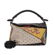 AUTH Loewe Puzzle x Paula Multicolor Print Leather Silver Hardware Top Handle