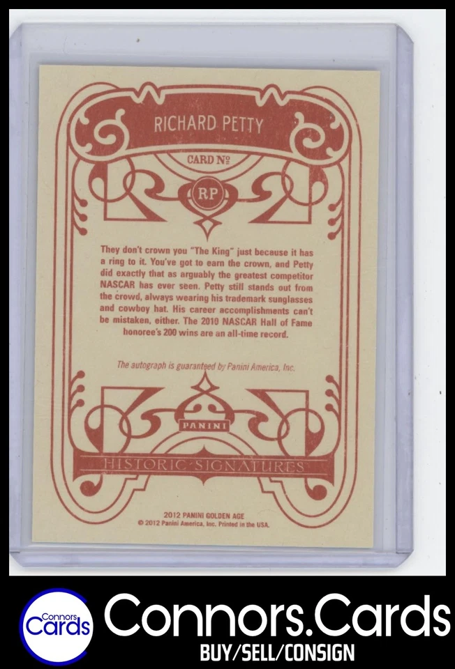 Richard Petty Auto 2012 Panini Golden Age #RP Historic Signatures SSP - Image 2 of 2