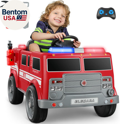 12V Ride on Fire Truck, Battery Powered Toddler Electric Vehicle W/Parent Remote