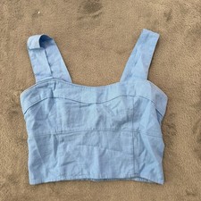 Abercrombie Fitch Blue Linen Viscose Cropped Tank Top Blouse SMALL