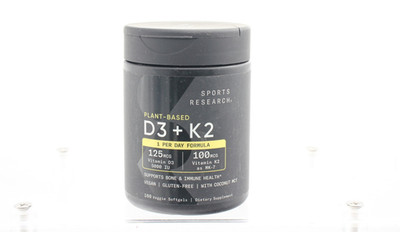 Sports Research Plant Based D3 + K2 Bone & Immune Supplement; 160 Softgels 04/27