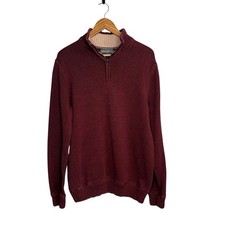 Eddie Bauer Men Sweater Large Tall Burgundy Heavy 1/4 Zip Collar Knit Pullover