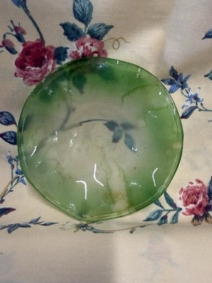 Vintage Green Frosted Art Glass Ruffled Edge Two Layer Trinket Dish 5 