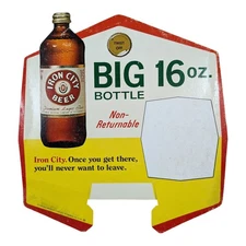 Vintage Iron City Beer Sign Big Bottle 16oz Advertising 13" Cardboard 1970s