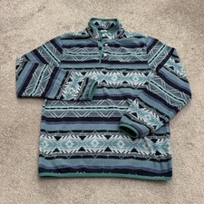 Eddie Bauer Aztec 1/4 Snap Button Fleece Jacket Men Small Blue Geometric Outdoor