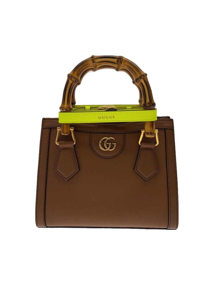 GUCCI tote bag mini top handle bag_Diana leather Brown Used