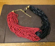 VINTAGE KJL KENNETH JAY LANE RED BLACK SEED BEAD NECKLACE